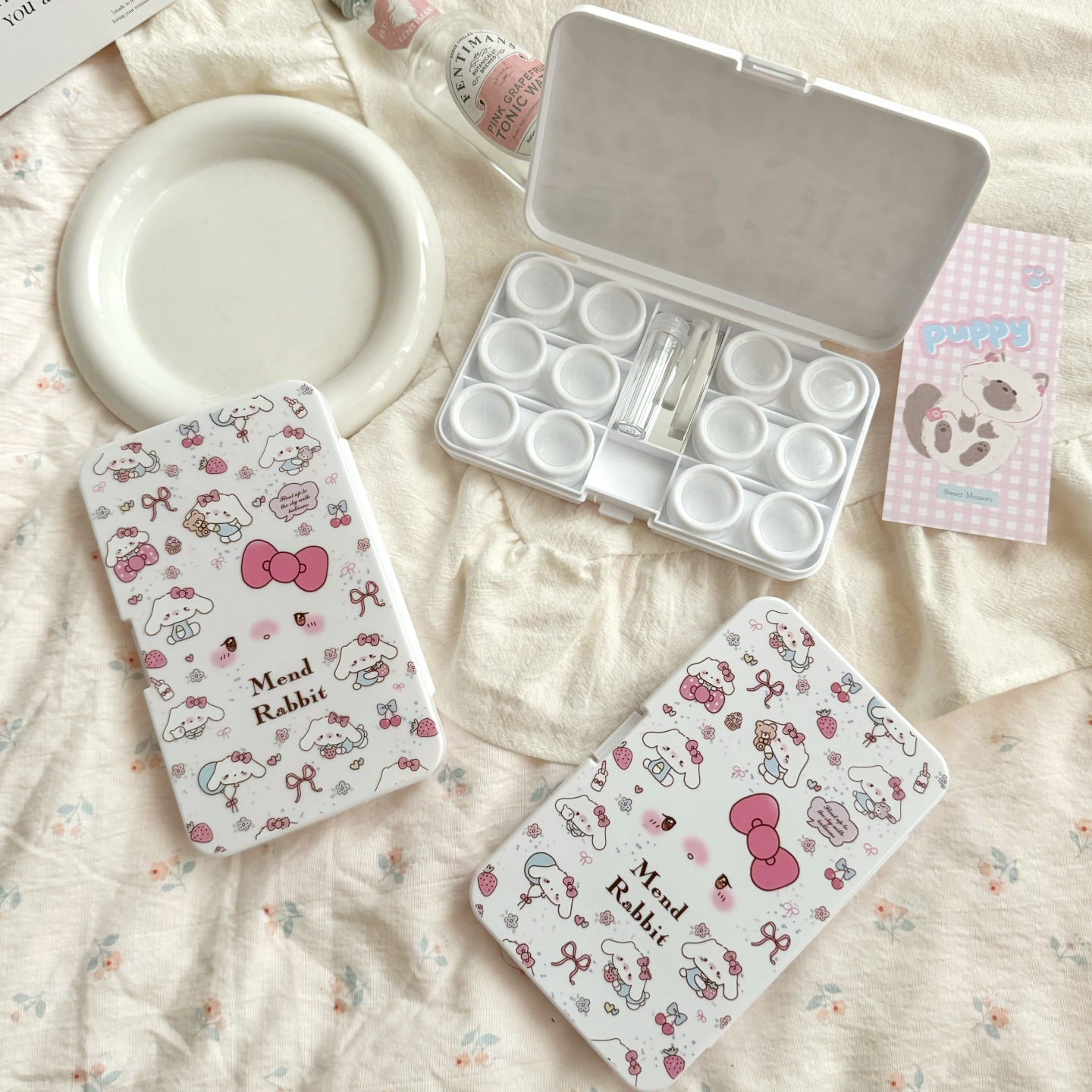 Pastel Bow Lop Ear Bunny Diary Coloured Contact Lens Case