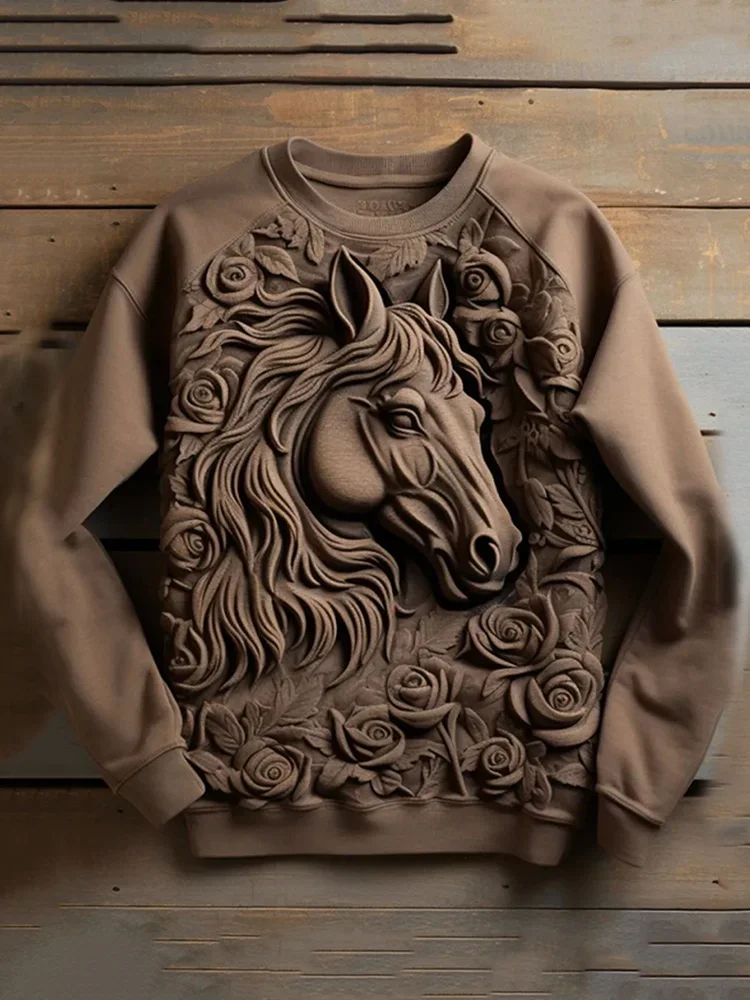 Men's Vintage Western Horse Print Causal Sweatshirt