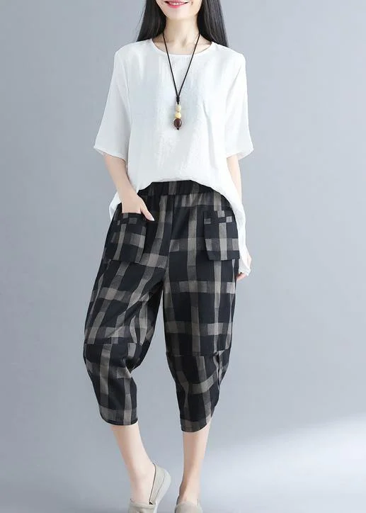Loose cotton 18th Century Outfits black Plaid Traveling harem pants