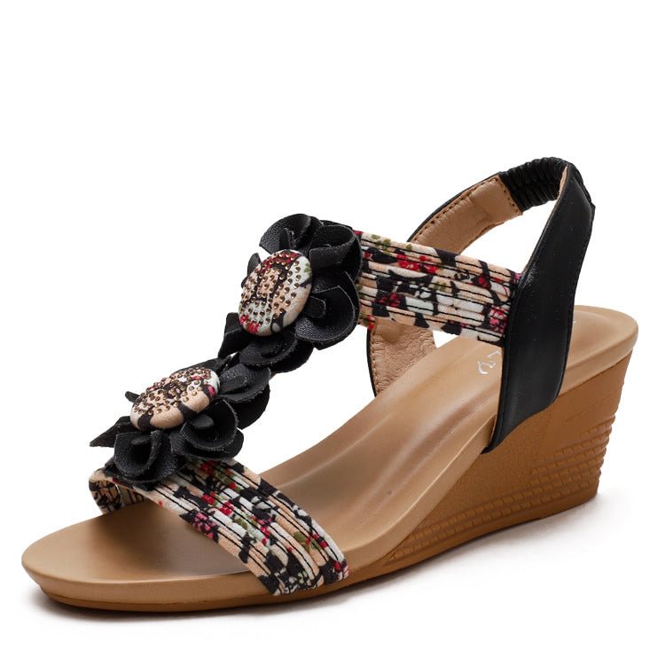 Bohemian Flower Wedge Sandals