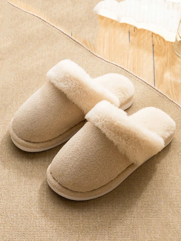 Home Wear Velvet Keep Warm Pure Color Slippers