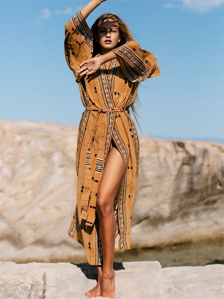 Western Ethnic Aztec Loose Fit Kimono Robe
