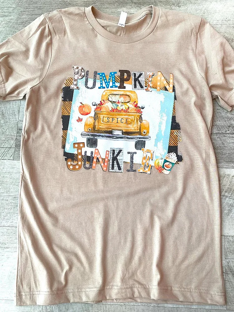 Bestdealfriday Pumpkin Junkie Print Crew Neck Casual T-Shirt 9915966