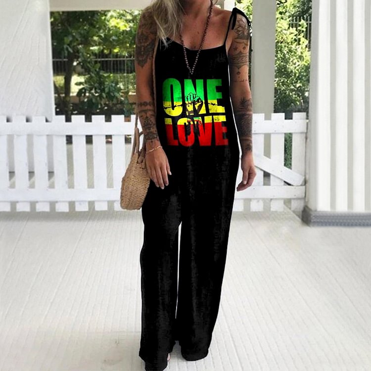 Juneteenth One Love Print Casual Jumpsuit