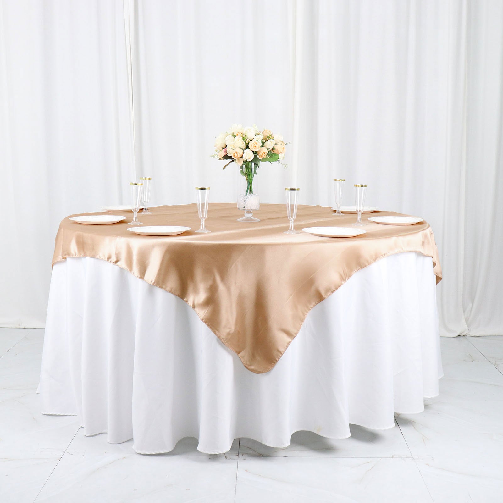 60 X60 Nude Square Smooth Satin Table Overlay
