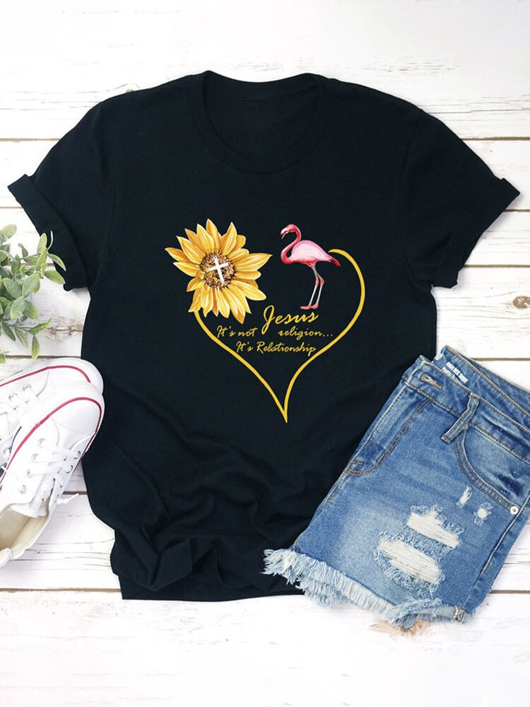 Printed Short Sleeve O Neck Casual T shirt For Women P1666298