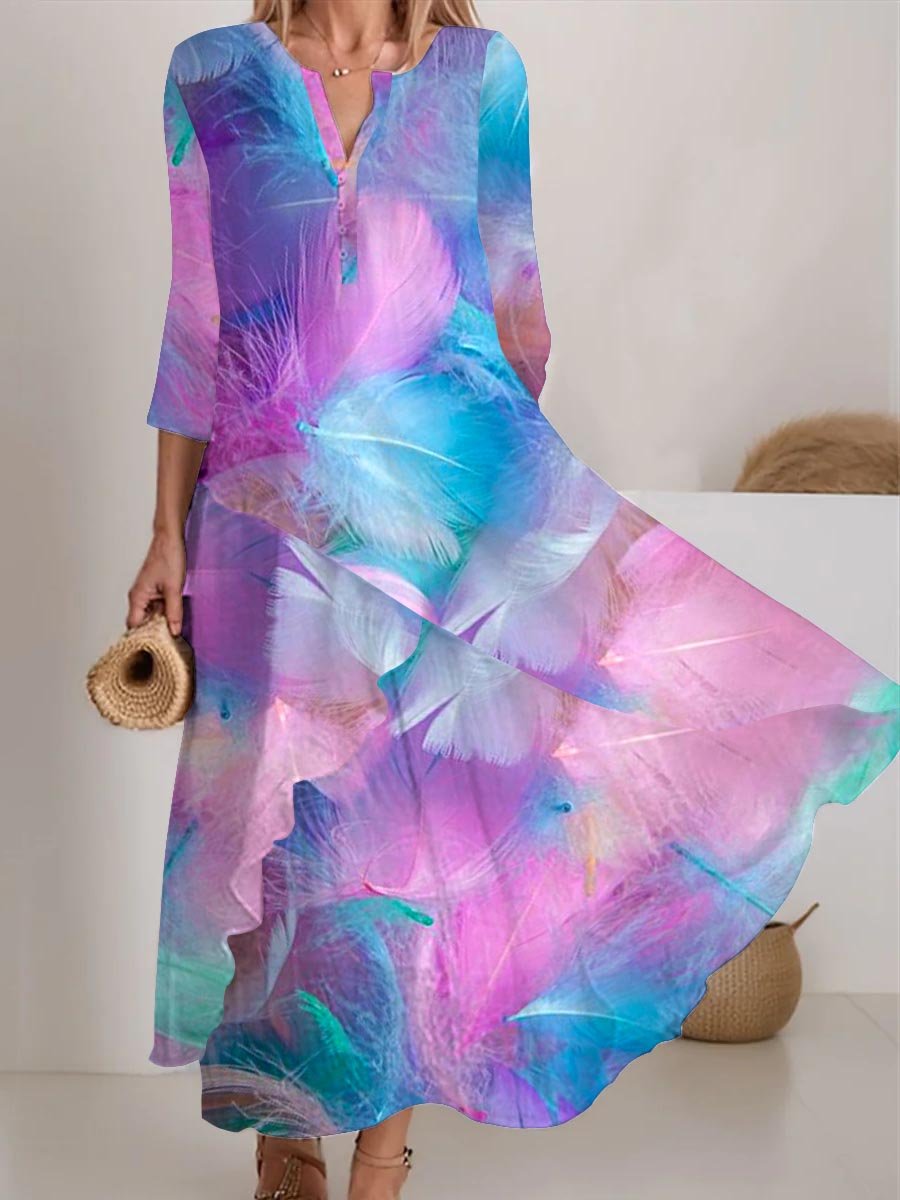 Women's Watercolor Splash Art Colorful Flowing Dress