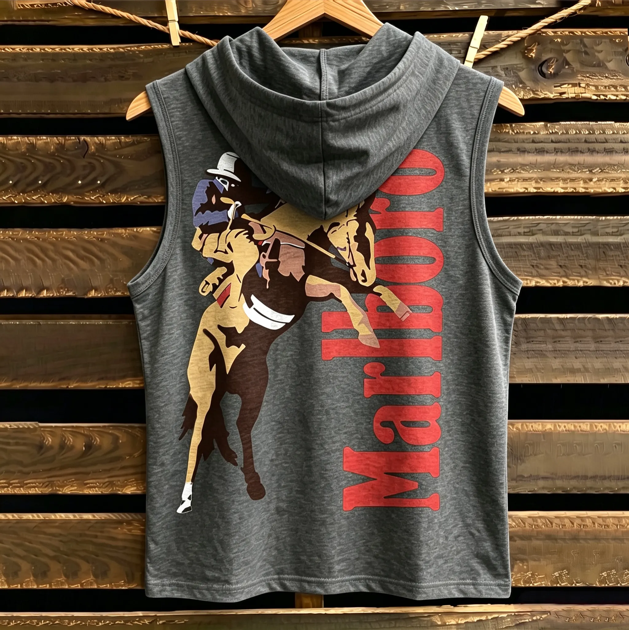 Cowboy Graphic Print Hooded Tank Top