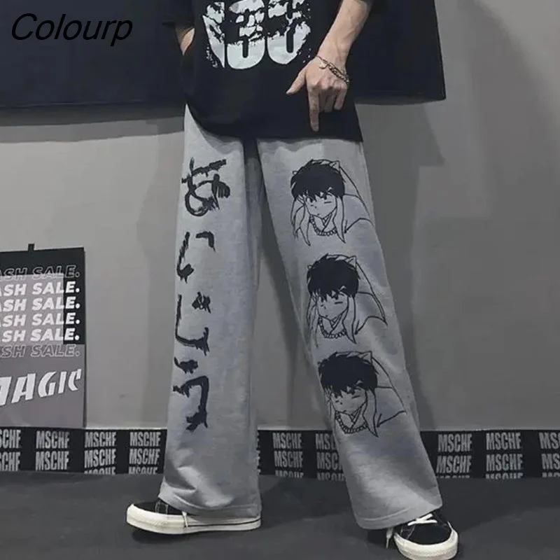 Colourp Japanese Printed Wide Leg Pants Men Women Sweatpants Unisex Hip Hop Gothic Retro Casual Jogging Trousers Male Streetwear