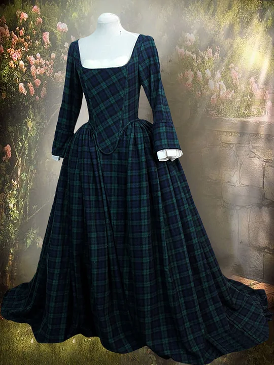 Plaid Print Pleated Vintage Long Dress