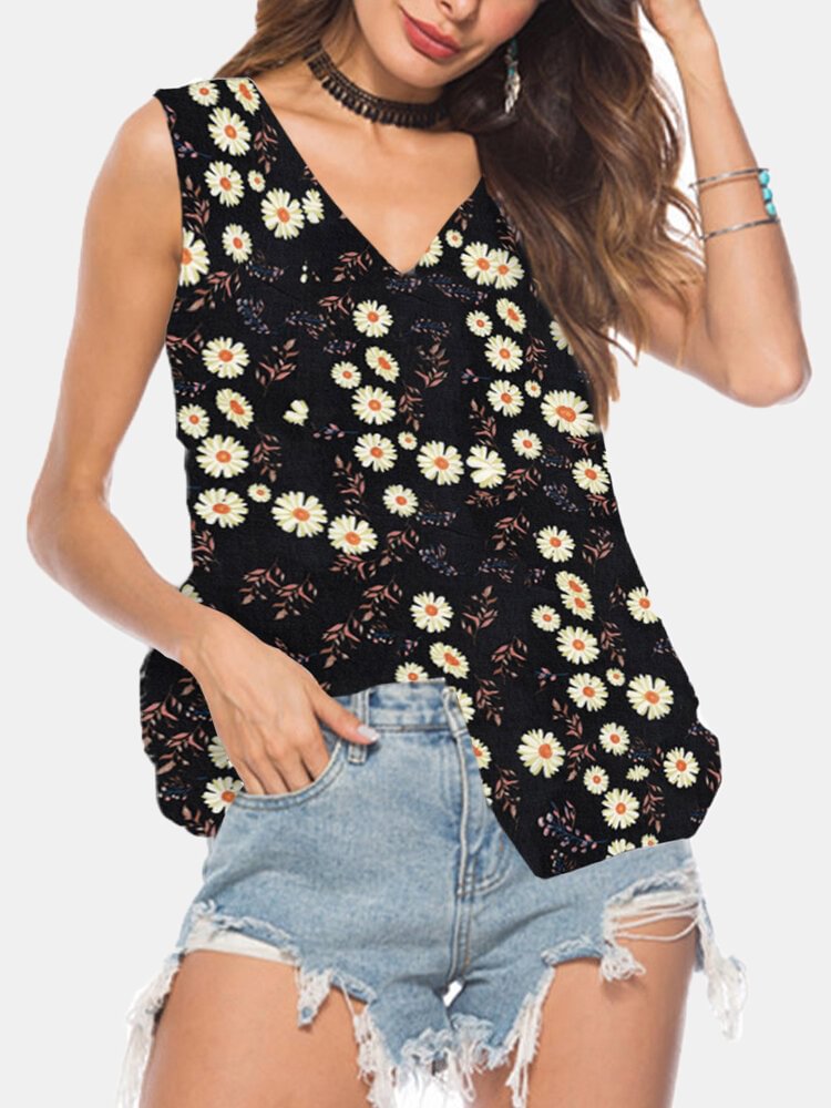 Floral Printed V neck Sleeveless Tank Top For Women P1708224
