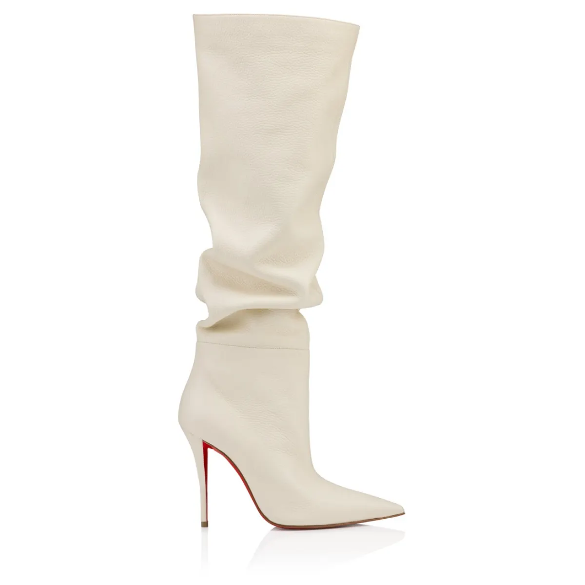 100mm Slouchy Pointed Toe Knee High Stiletto Boots Red Bottom Leather Tall Heeled Boots-MERUMOTE