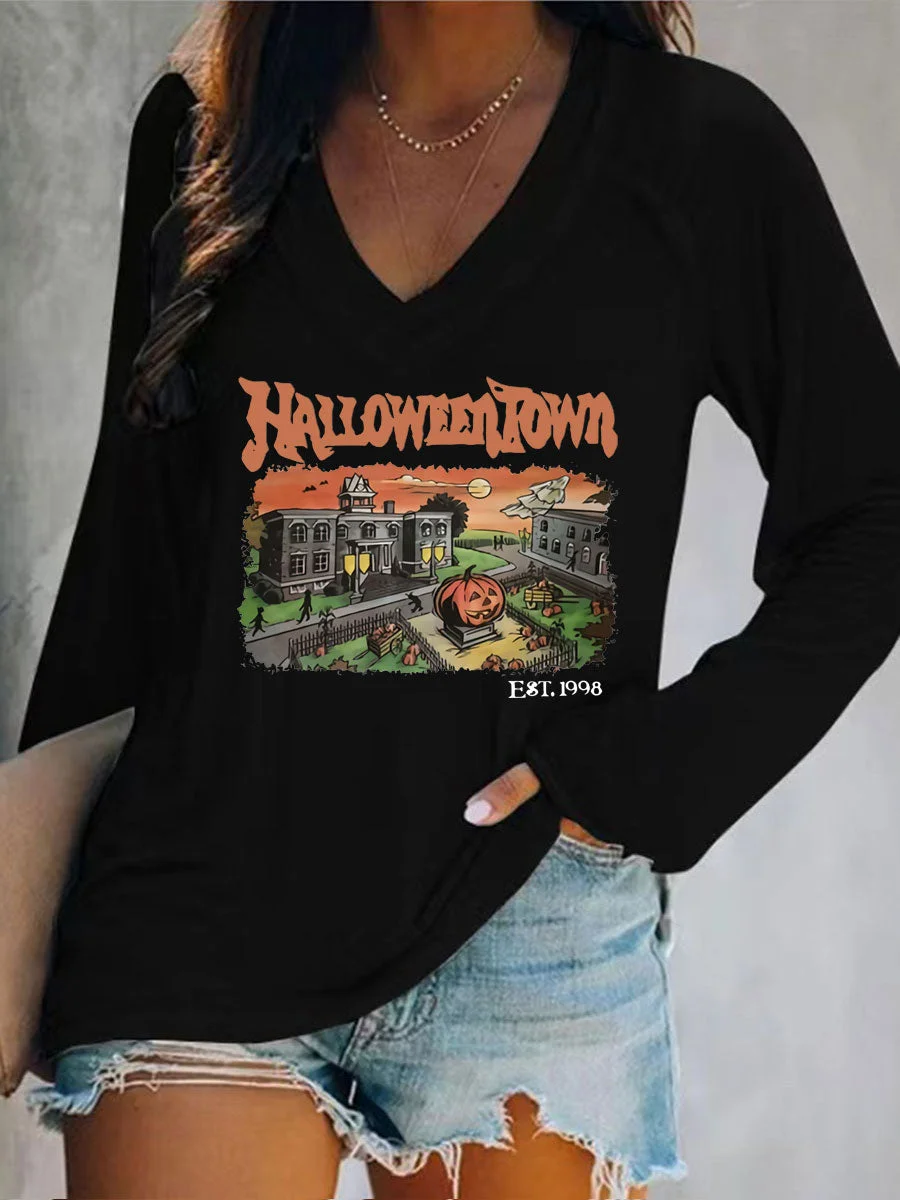 HalloweenTown 1998 Print Long Sleeve V-neck T-shirt