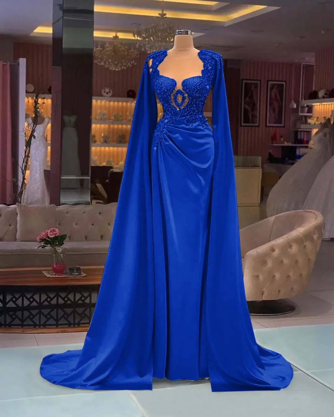 Lussooy Elegant Gold Long Sleeves Embroidery Long Prom Dress with Beadings