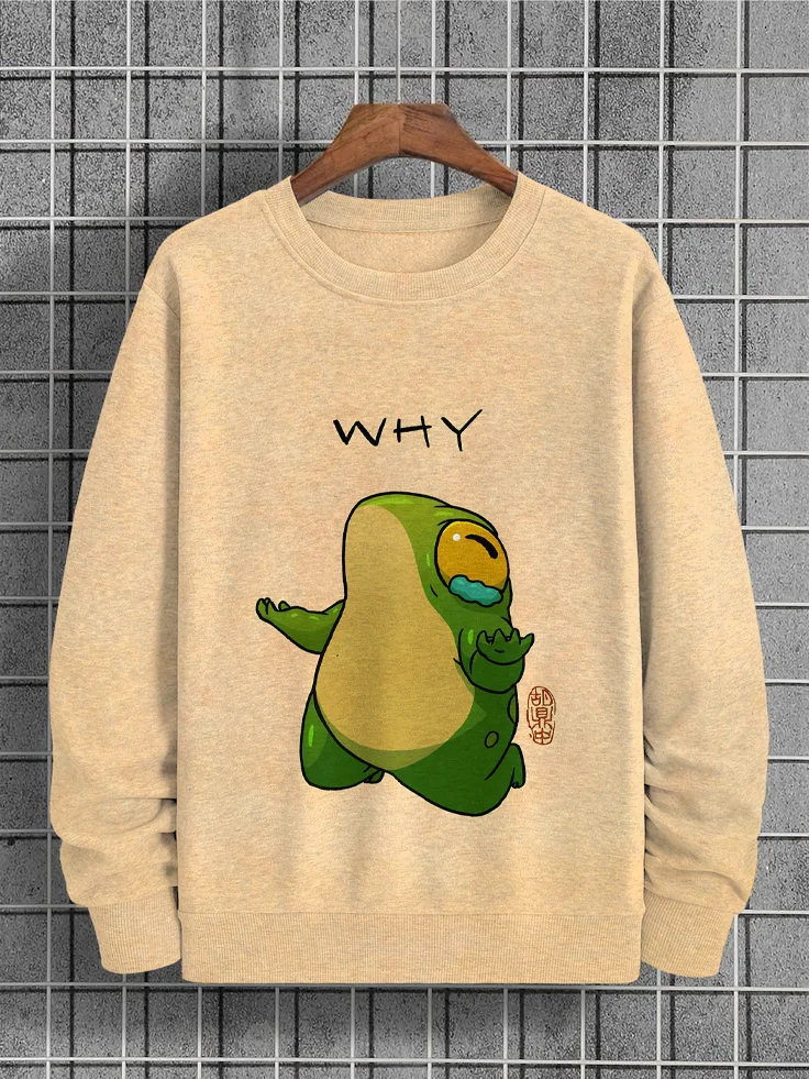 Men's Japanese Frog Why Slogan Print Casual Sweatshirt