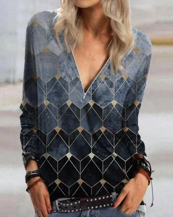 Casual V-Neckline Long Sleeve Blouses