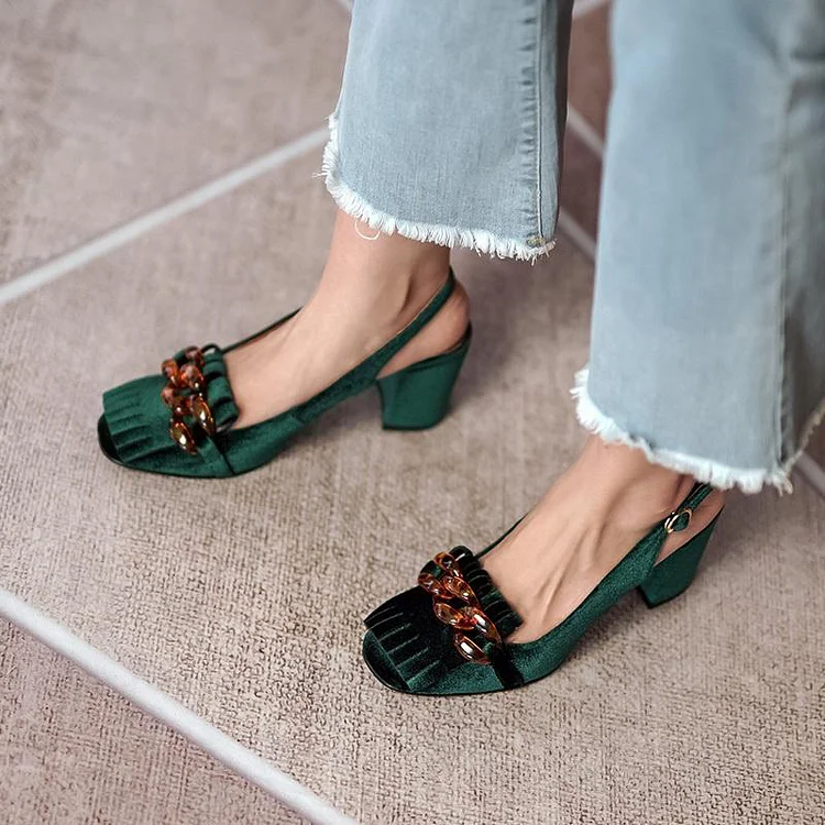Green Slingback Pumps with Metal Buckle Vdcoo