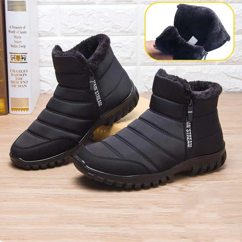 Men s Waterproof Warm Cotton Zipper Snow Ankle Boots