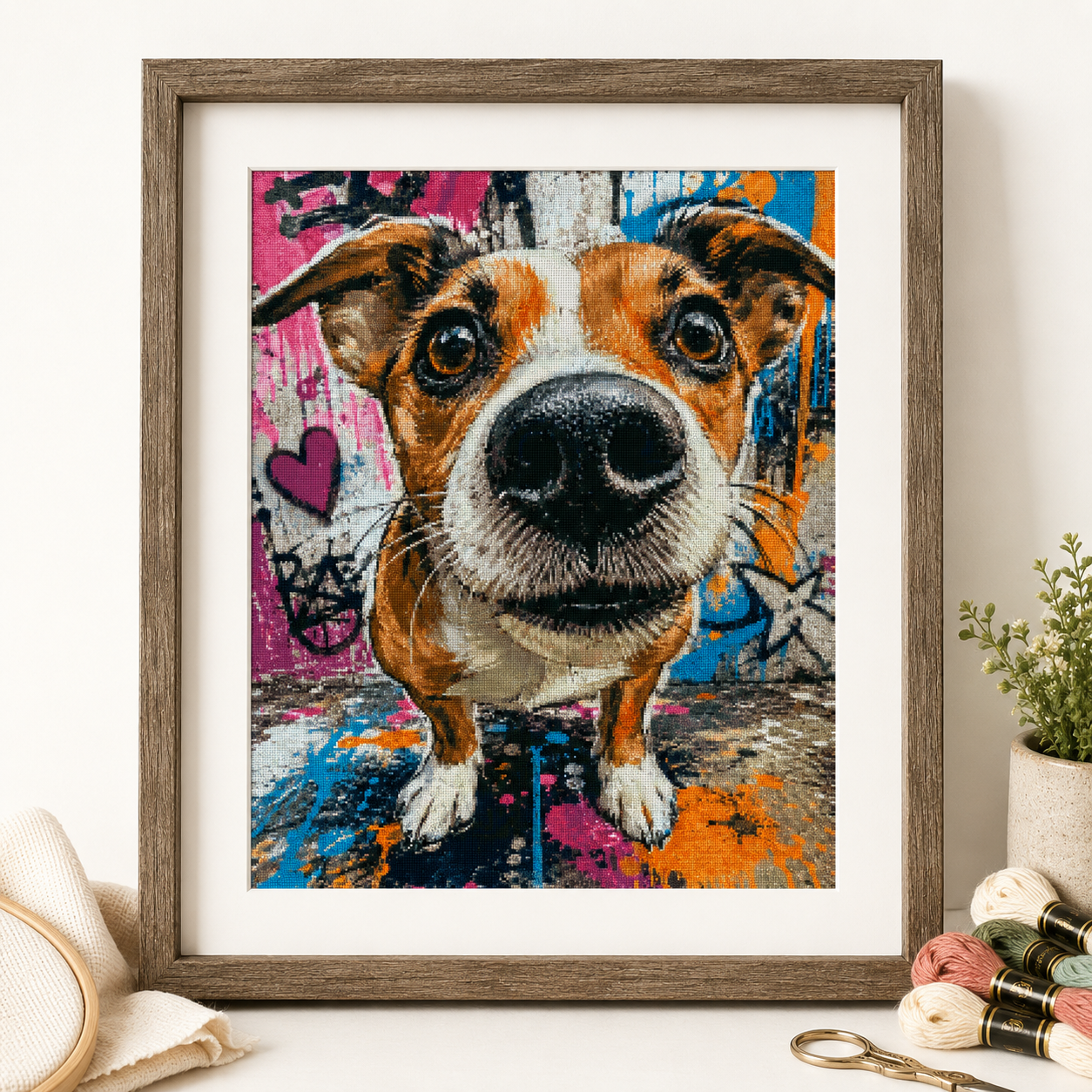 ❁ハンドメイド❁ Dogsキルトクロス ZZ8712-Graffiti Big Head Dog]_ 39.06_ Painting Fairy Cross