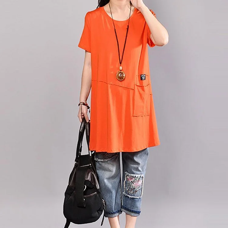 vintage cotton blouses casual Casual Round Neck Short Sleeve Women Orange T Shirt