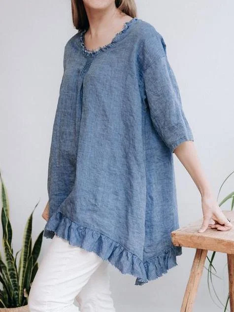 Irregular cotton linen casual blouse shirt
