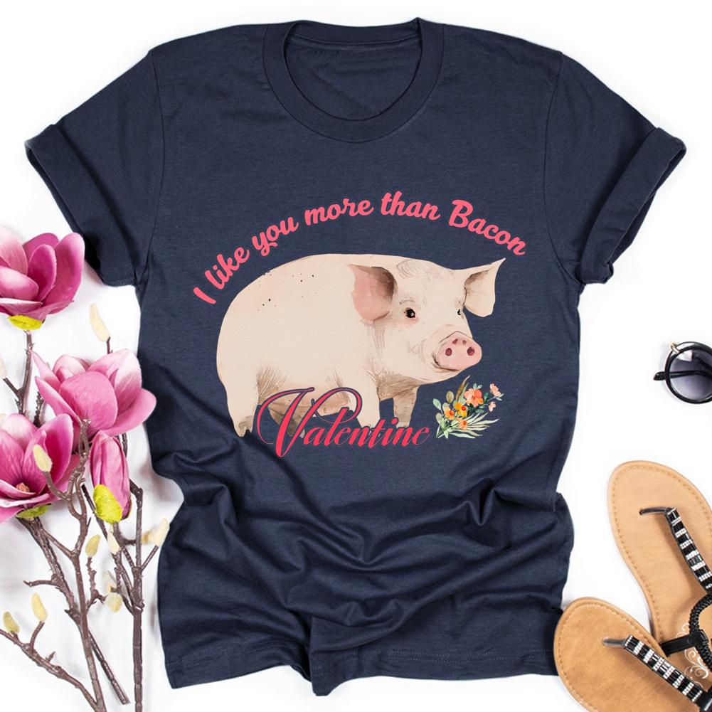 I Like You More than Bacon Valentine Round Neck T-shirt-0024877-Guru-buzz