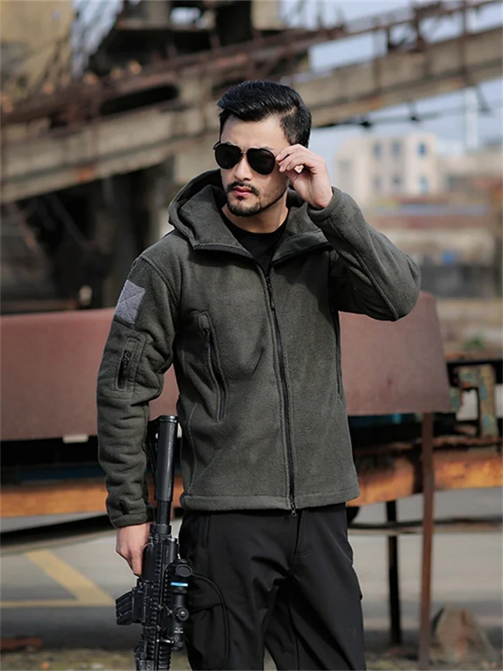 Autumn and Winter Side Seam Pockets Hooded Solid Color Men's Youth Zipper Jacket Outdoor Jackets for Men-JRSEE