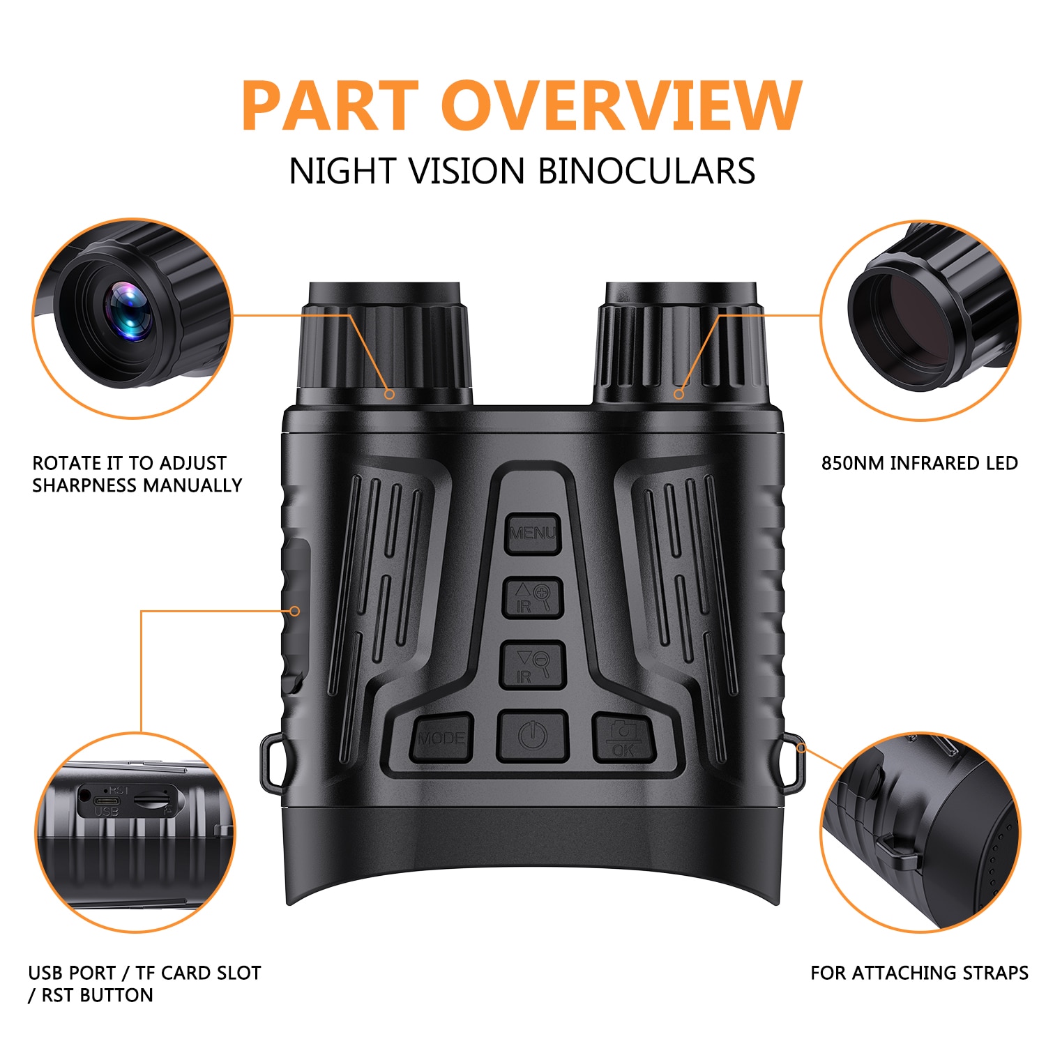 BekinTek 4K Night Vision Binoculars Rechargeable Digital Telescope Infrared Night View Goggles Full Dark Observing Starlight Sensor 7x IR 8x Zoom 3.2 Inches HD Screen 4K Video 36M Photo 4 Color Effect Support 360P ENV 3