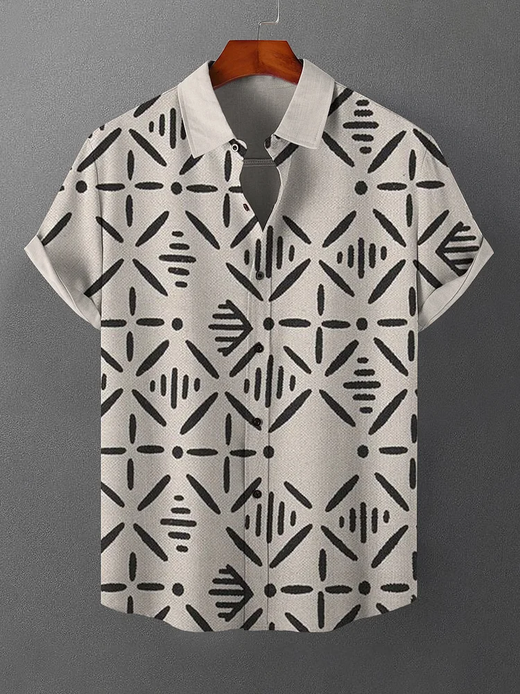 Men's Retro African Geometric Print Short Sleeve Shirt