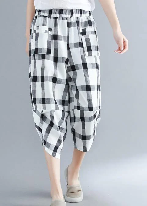 Classy cotton quilting white Plaid Art harem pants