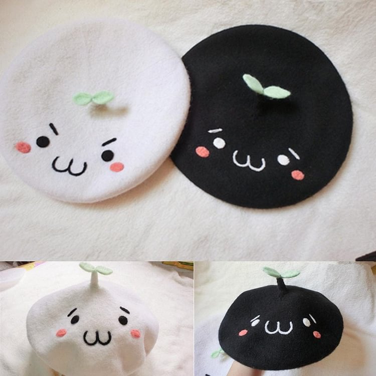 White/Black Emoji Beret Hat SP153410