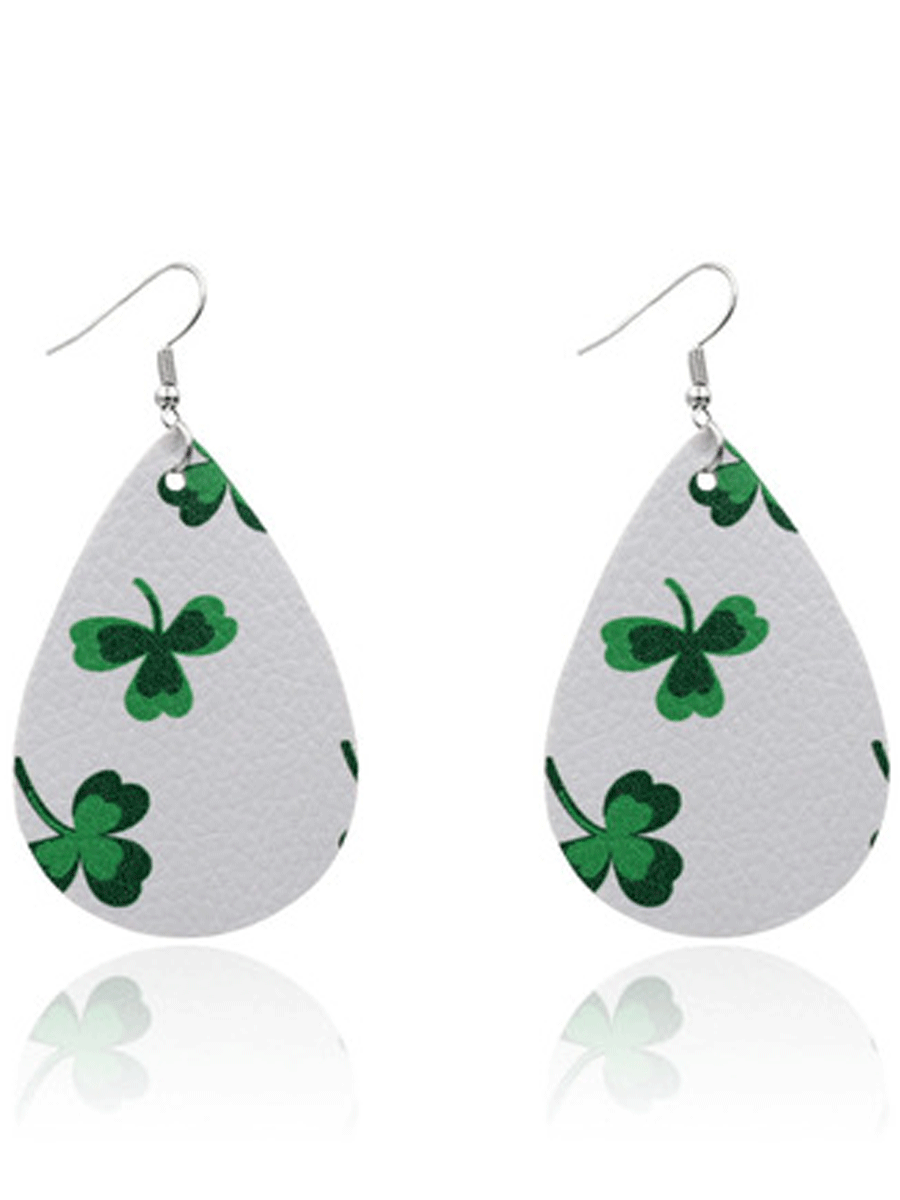 St. Patrick's Day Lucky Shamrock PU Leather Heart Earrings
