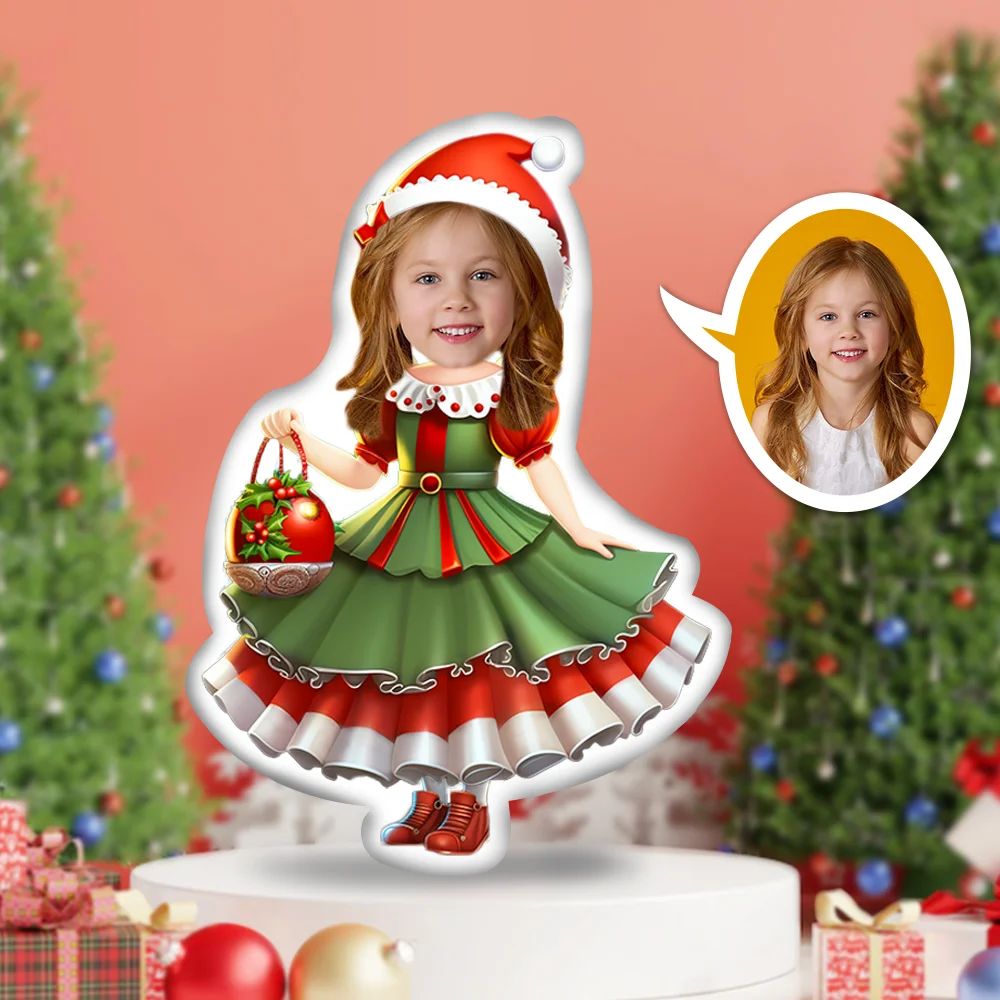 Custom Photo Face Pillow , Christmas Clothes For Girl Face Pillow, Face Picture Pillow Doll Face