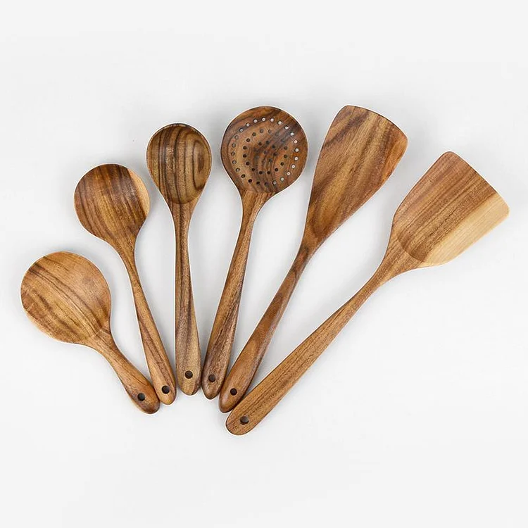 6-Piece Set Rustic Wood Cooking Utensils - Appledas