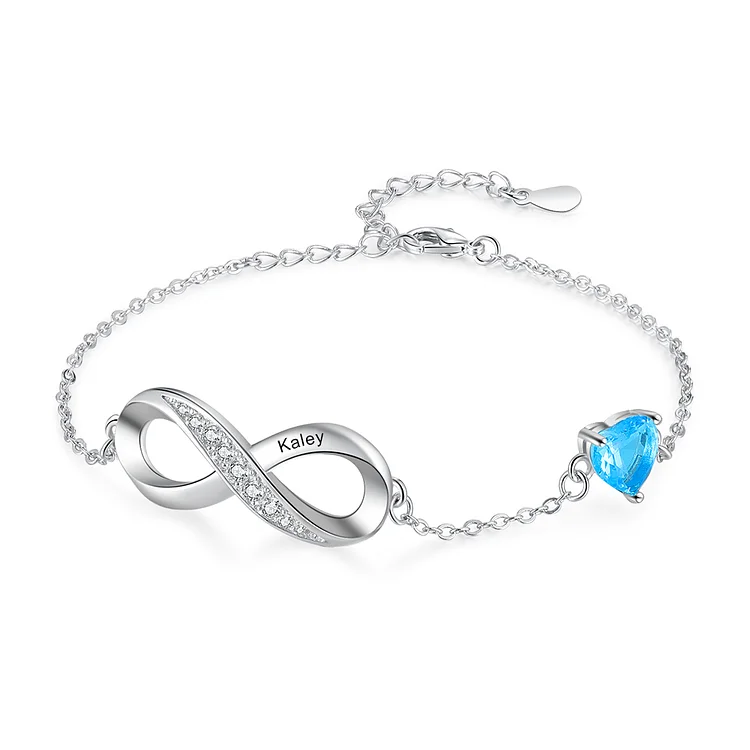 Personalized Infinity Bracelet with Heart Birthstone Bracelet for Mom