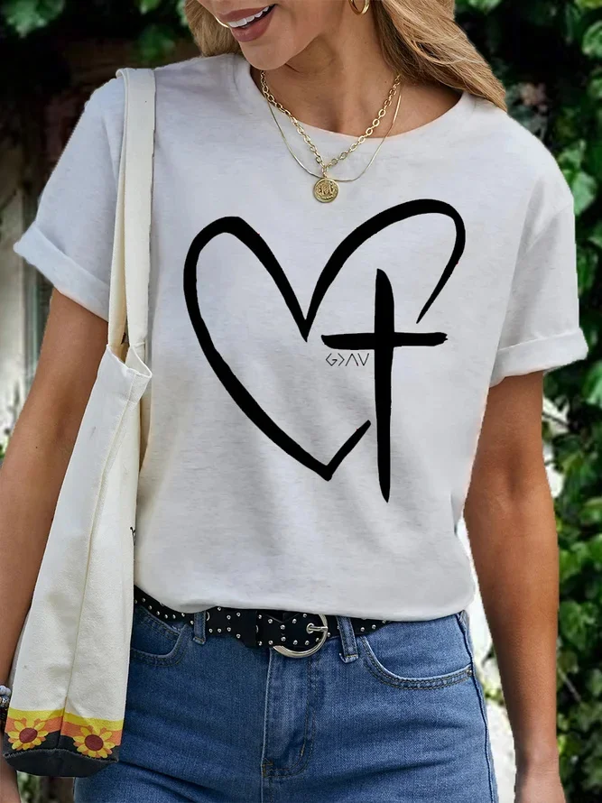 Heart Cross Graphic Print Women's T-shirt