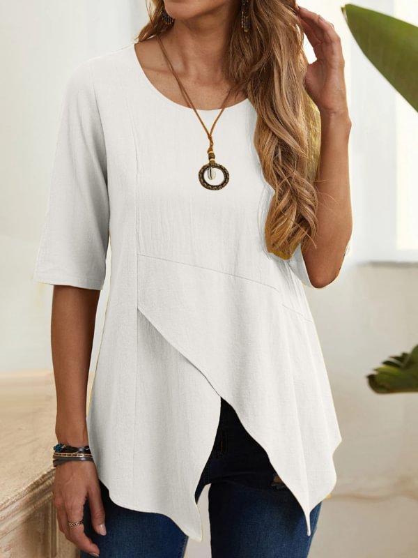 Irregular Hem Half-Sleeve Shirt