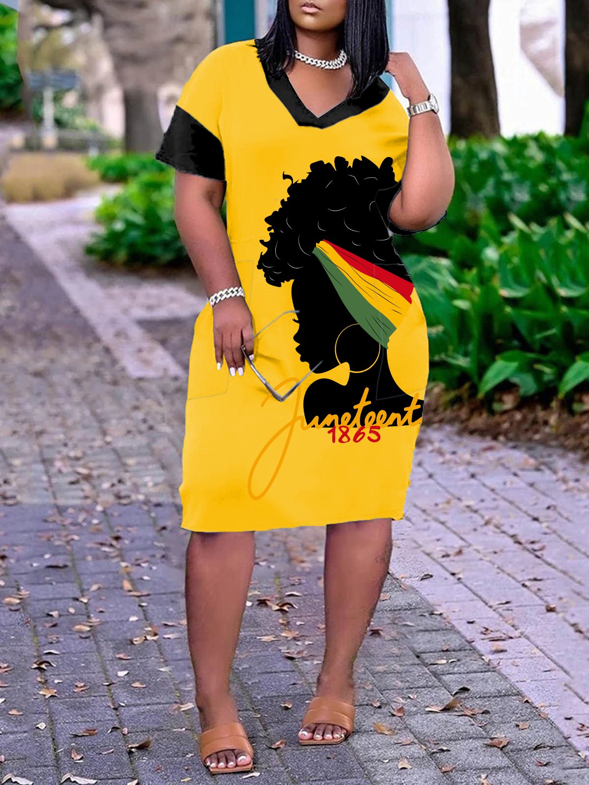 juneteenth dress for women No. 4 Celebration | Red Black Green Gold Print | V-neck Pocket Dress | Plus Size S-5XL | Freedom Day Fashion | Unity Chains Celebrate and dress for the occasion in style Summer Dresses for Women Sleeveless