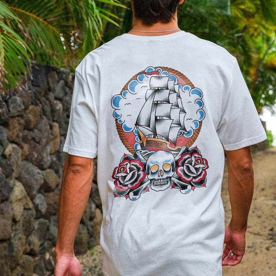 Vintage Pirate Ship Printed Men's T-shirt