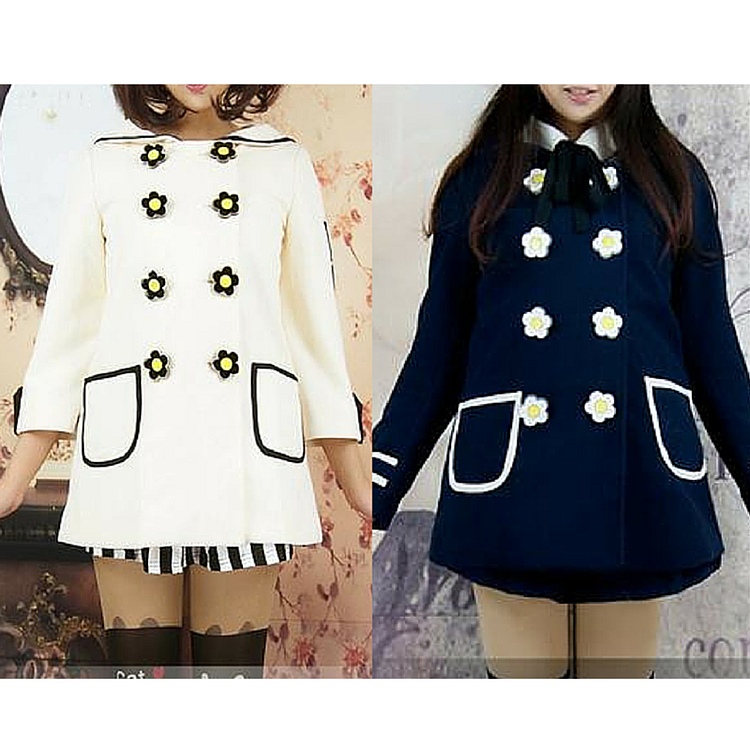 Navy/White Daisy Flowers Coat SP153806/Pant-skirt SP154355