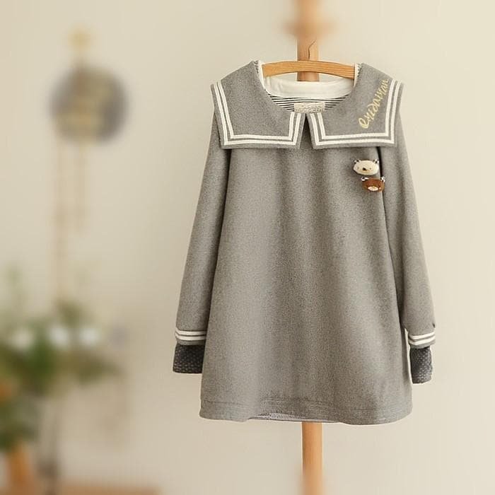 Grey Sailor Collar Long Sleeve Jumper Top SP153467