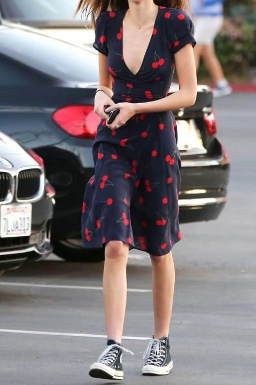 Kaia Gerber Cherry Print Dress Wrap Midi Dress - Chicaggo