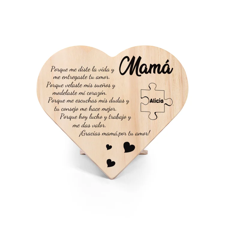Adorno de madera en forma de corazón para mi mamá personalizado con 1 nombre