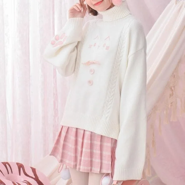 White Loose Cat Paw Overneck Sweatshirt SP1711224