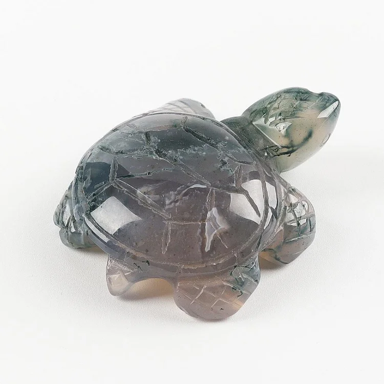 Crystal Carving Moss Agate Turtle Figurine Animal Bulk