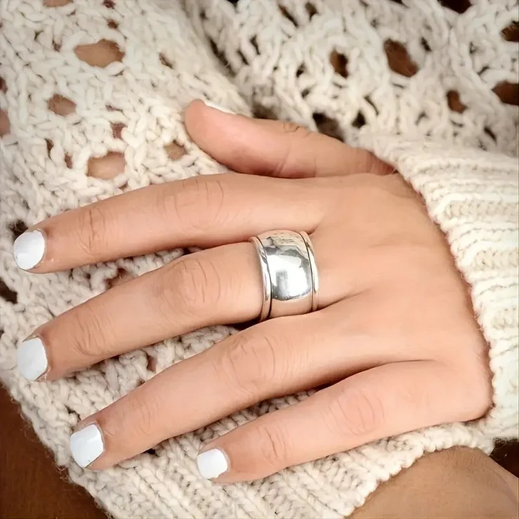 Simple design wide round ring silver plated ring VangoghDress