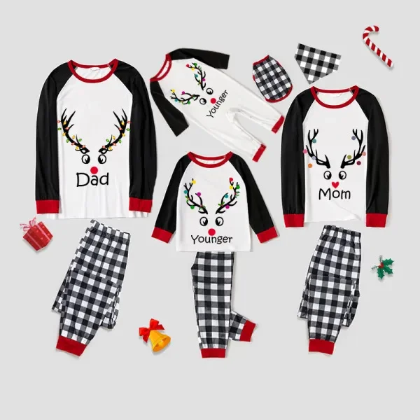Dad & Mom & Younger Family Christmas Elk Plaids Matching Pajamas Set
