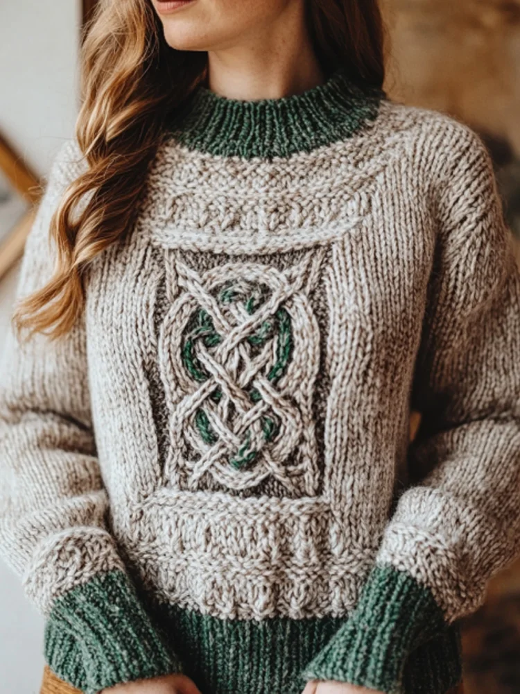 Women's Retro Irish Celtic Knot Cozy Knit Sweater