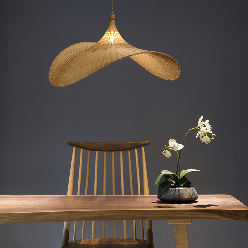 Handmade Bamboo Wicker Straw Hat Pendant Light Shade