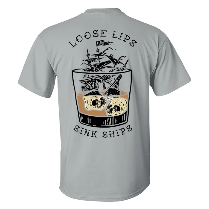 Loose Lips Sink Ships Printed Skull T-shirt